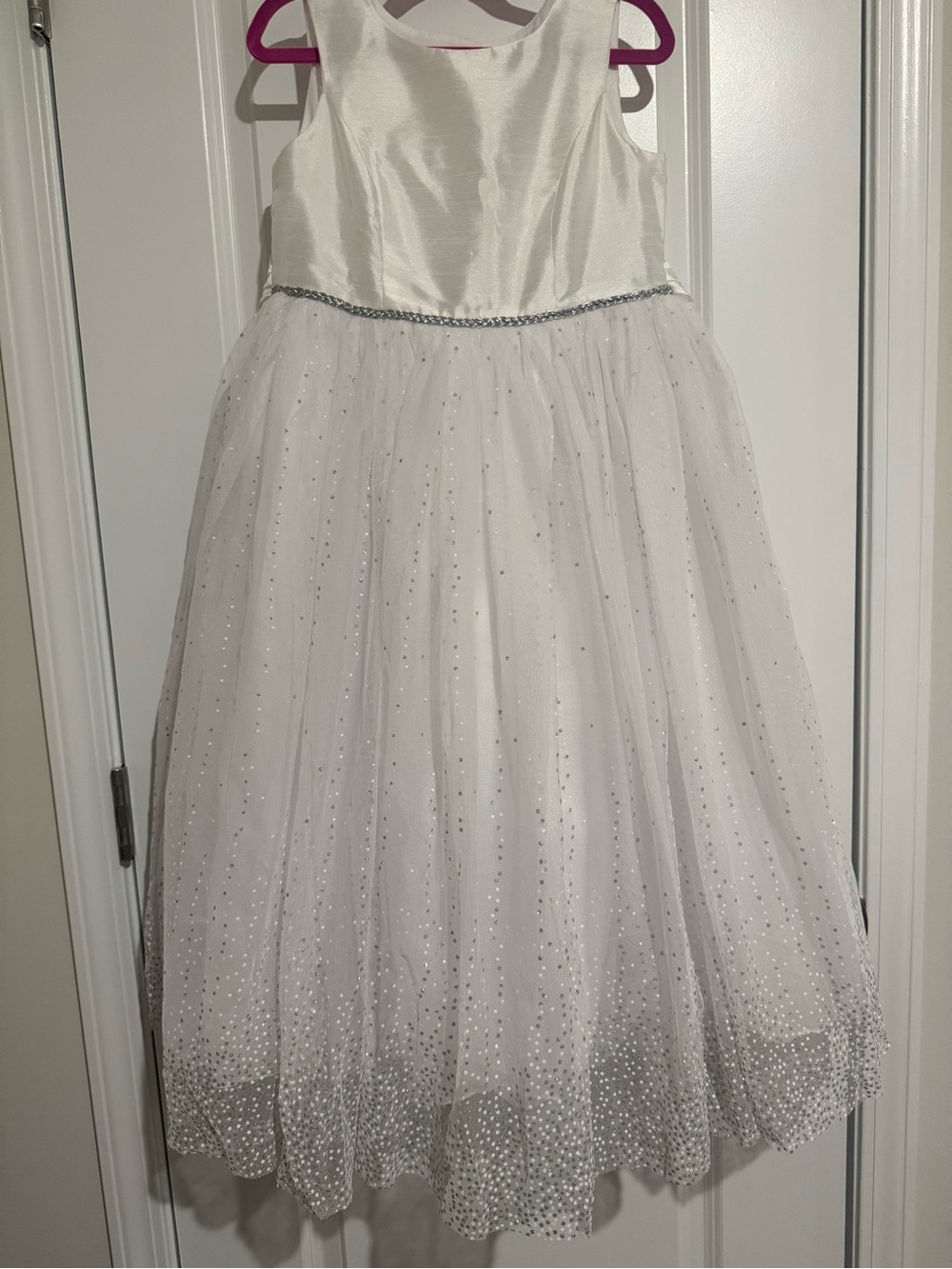 David's Bridal White Sparkle Tulle Flower Girl Dress